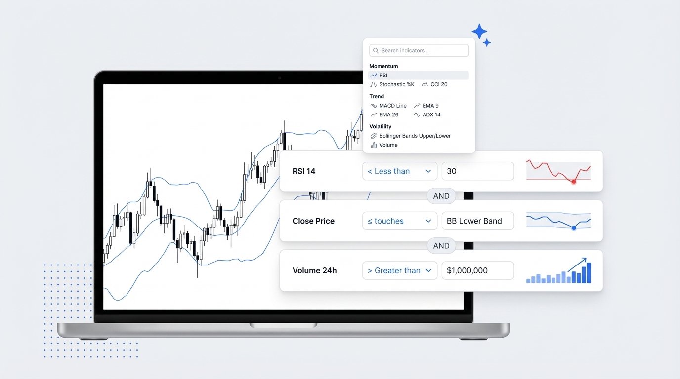 Motore di regole personalizzate — Crea regole di screening personalizzate con RSI, MACD, bande di Bollinger e altro